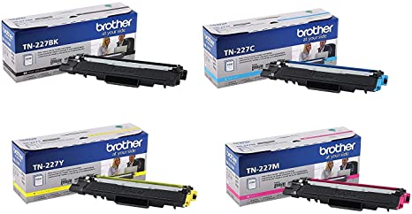 Brother Genuine TN227BK, TN227C, TN227M, TN227Y High Yield Black/Cyan/Magenta/Yellow Toner Cartridge Set, TN227