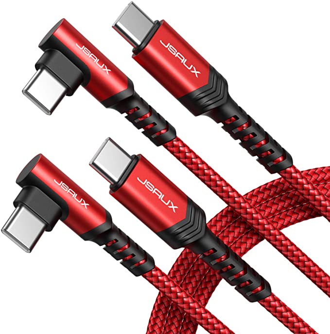 USB C to USB C Cable Right Angle 90 Degree [2-Pack 6.6ft], JSAUX Type C Cord 60W PD Charger Compatible with Samsung Galaxy S21/S21 /S20  Ultra, MacBook Air/Pro, iPad Pro 2020/2018, Pixel 2/3/4 XL-Red