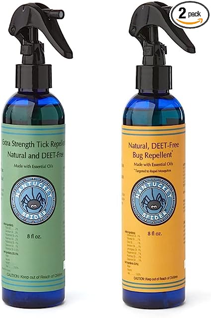 Nantucket Spider 2 Pack | 8 oz Extra Strength Natural Tick Repellent and 8 oz The Original Bug Repellent | Natural Tick Repellent for People | Made in The USA with 100% Organic Essential Oils