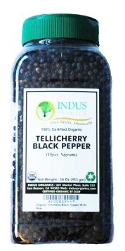 Indus Organics Tellicherry Black Peppercorns 1 Lb Jar, High Purity & Freshly Packed