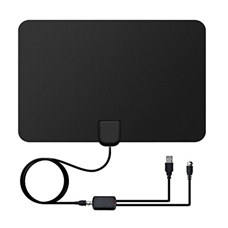50 Miles 1080P Digital HDTV Antenna with Signal Amplifier Booster, Indoor Stick-on TV Antenna with 13.2 Feet Coaxial Cable and USB Power Supply for Better Reception and Performance