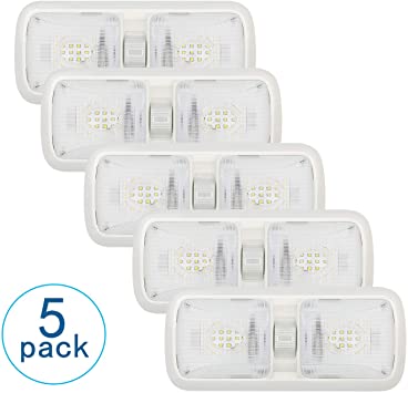 Kohree 5 Pack Upgraded Led RV Ceiling Double Dome Light Fixture, 12V RV Interior Lightning with ON/Off Switch for RV, Trailer, Camper, Car, Boat, Clear Cover, Natural Light 4000-4500K, 700 Lumen