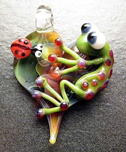 Adorable Ladybug Frog pendant - glass heart lampwork jewelry pendant focal bead necklace - Boomwire Glass jewelry