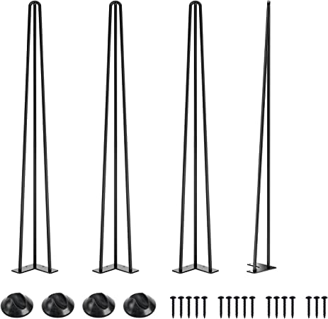 SMARTSTANDARD 40 Inch Hollow Hairpin Furniture Legs, 1/2'' 3 Rods, Metal Home DIY Projects for Nightstand, Coffee Table, Dresser with Rubber Floor Protectors, Black, 4PCS