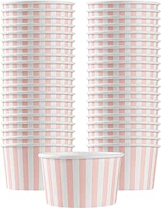 Restaurantware Coppetta 12-Ounce Dessert Cups, 50 Disposable Ice Cream Cups - Lids Sold Separately, Sturdy, Pink And White Paper FroYo Bowls, For Hot And Cold Foods, Perfect For Gelato Or Mousse