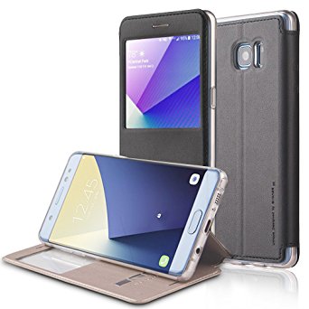 Galaxy Note 7 Case, G-CASE [Sense II Series] - Black [Window View][Kicktand][Smart Touch][Metal Sensor Answer Calls][PU Leather Wallet]Pouch Case with Stand For Samsung Galaxy Note 7