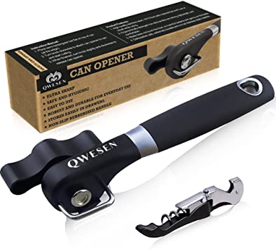 Can Opener Manual with Soft Grips Handle | Best Safe Can Opener - Ergonomic Smooth Edge - Professional Heavy Duty Stainless Steel - Easy Turn Knob - Ultra Sharp Blade - Premium Kitchen Tool - Gift