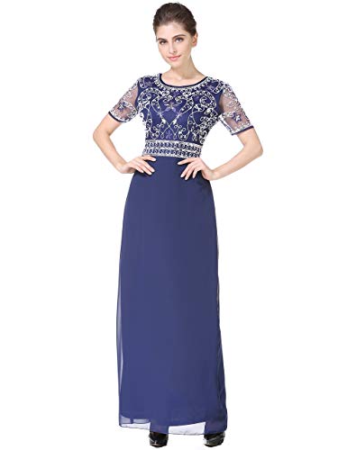 MANER Women Chiffon Beaded Embroidered Sequin Long Gowns Prom Evening Bridesmaid Dress