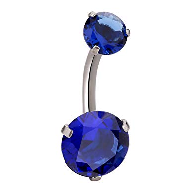 Candyfancy 14G Surgical Steel Belly Button Ring Navel Rings Round Cubic Zirconia Barbell Stud Piercing