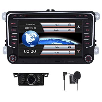Car Stereo HD 8 Inch Double 2 Din GPS Navigation DVD auto Audio Video for VW Golf Passat Tiguan Polo Jetta Skoda Seat EOS US Map Camera Mic Capacitive Screen (7 Inch)