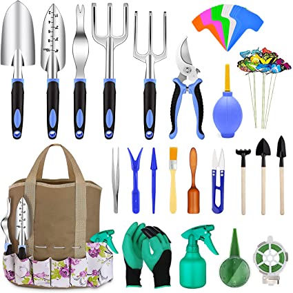 82 Pcs Garden Tools Set, Extra Succulent Tools Set, Heavy Duty Gardening Tools Aluminum with Soft Rubberized Non-Slip Handle Tools, Durable Storage Tote Bag, Gifts for Men (Rectangular)