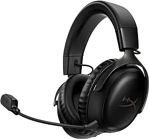 HyperX Cloud III Wireless, Cuffie da Gaming Senza Filo, Connessione a 2,4 GHz, Telaio in Alluminio, Cuscinetti in Memory Foam Rivestiti in Similpelle, Comandi sul Padiglione, Autonomia 30 Ore, Nero