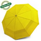 EEZ-Y Double Canopy Wind Resistant Travel Umbrella - Auto Open Close Button for One Handed Operation - Compact and Lightweight for Easy Carrying