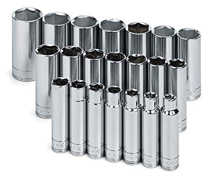 SK Professional Tools 1947 21-Piece 1/2 in. Drive 6-Point Deep Metric Socket Set - Chrome Socket Set with Super Chrome Finish | Set of 21 Sockets Made in USA