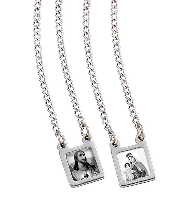 Catholica Shop Stainless Steel Scapular Necklace - Black and White Images - Unisex - Made in Brazil