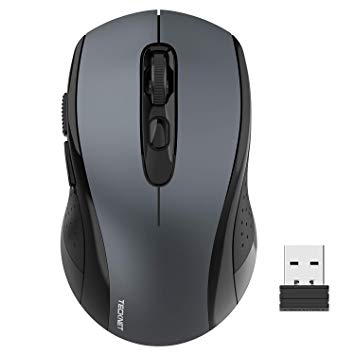 Wireless Mouse TeckNet 2.4G Optical Mouse with USB Nano Receiver for Notebook, PC, Laptop, Computer, 18 Month Battery Life, 3 Adjustable DPI Levels: 2000/1500/1000 DPI (Grey)