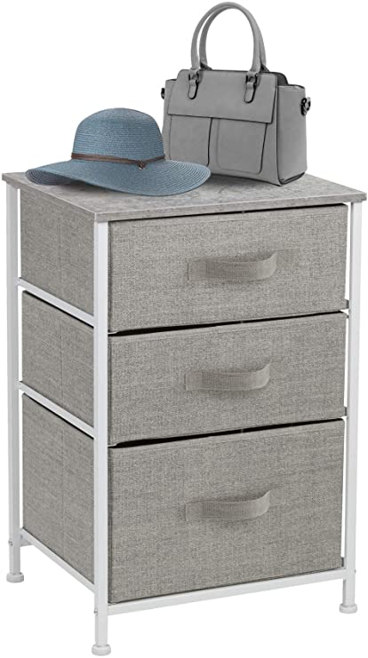 Sorbus Nightstand with 3 Drawers - Bedside Furniture & Accent End Table Chest for Home, Bedroom Accessories, Office, College Dorm, Steel Frame, Wood Top, Easy Pull Fabric Bins (Gray)