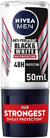 NIVEA MEN Black & White Max Protection Roll-On (50ml), Men's Deodorant with 0% Alcohol, 48h Antiperspirant for Men, Roll On Deodorant, Maximum Protection