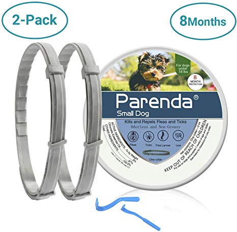 Small Dog Flea and Tick Collar,8-Month Flea and Tick Treatment and Prevention for Dogs Under 18 lbs,100% Natural Ingredients, Waterproof,Include Tick Removal Tools (2 Pack)