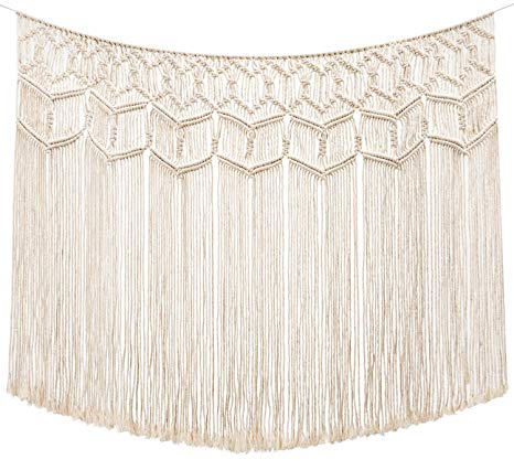 Mkono Macrame Wall Hanging Curtain Fringe Garland Banner Boho Wall Decor Woven Home Christmas Decoration for Apartment Bedroom Living Room Gallery Nursery, 43" L x 26" W