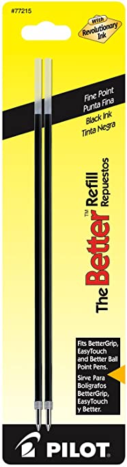 PILOT Ballpoint Ink Refills for Better or EasyTouch Stick Pens, Fine Point, Black Ink, 2-Pack (77215)