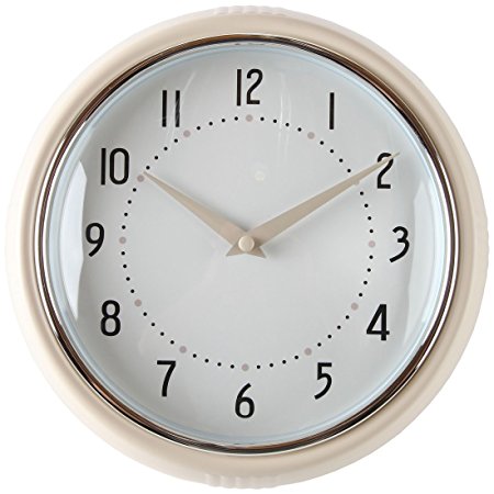 Lily’s Home Retro Kitchen Wall Clock, Large Dial Quartz Timepiece, Cream 9.5”