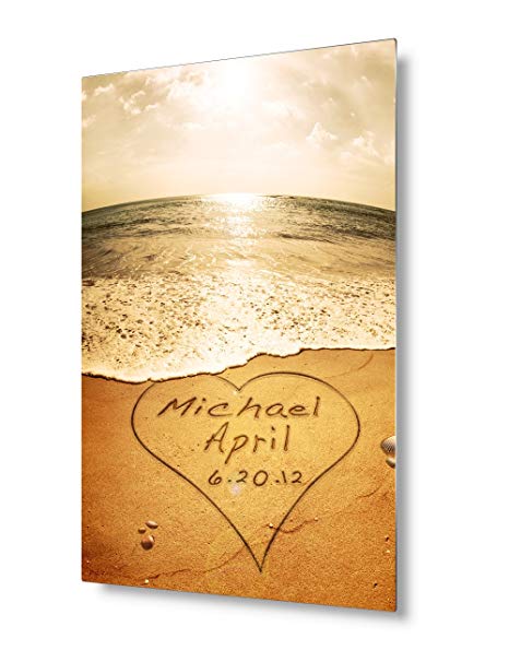 DECORARTS - Sand Writing - Personalized Metal Transprinting Artwork, Includes Names and The Special Date for The Wedding Anniversary.18 x12