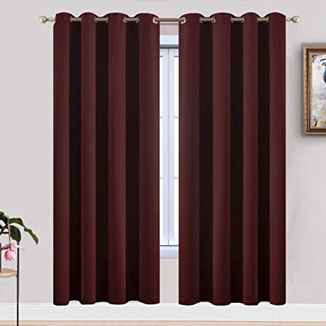 Yakamok Treatment Blackout Thermal Insulated Room Darkening Solid Grommet Curtains/Drapes for Bedroom,Bonus 2 Tie Backs Included (Burgundy Red,52x72-inch, 2 Panels)