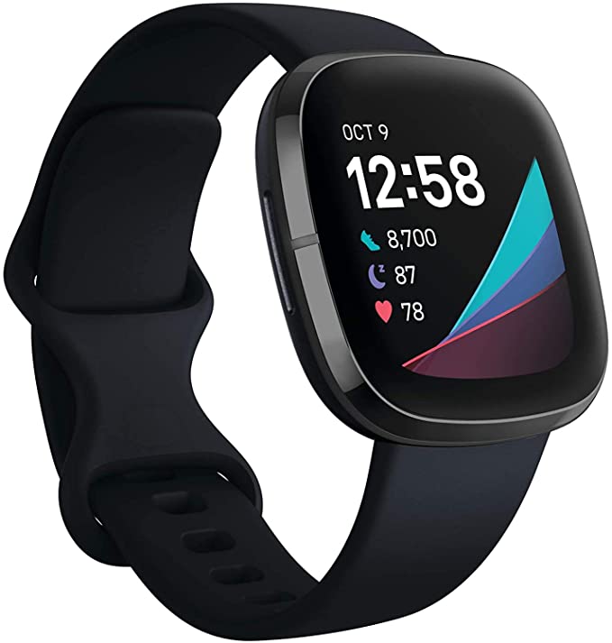 Fitbit Sense Advanced with Tools for Heart Health, Stress Management & Skin Temperature Trends, Carbon/Graphite, One Size (S & L Bands Included)