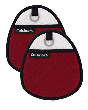 Cuisinart Quilted Silicone Potholders & Oven Mitts - Heat Resistant up to 500° F, Handle Hot Oven/Cooking Items Safely - Soft Insulated Pockets, Non-Slip Grip w/Hanging Loop, Red Dahlia- 2pk