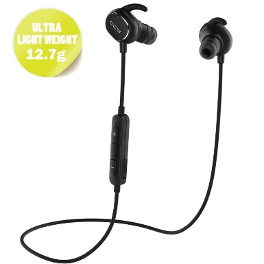 Bluetooth Headphones, QY19 V4.1 Wireless Earbuds Ultra Lightweight Sweatproof Noise Cancelling Headphones Mini Secure In Ear Hooks Sports Earphones APT-X Stereo Headset w/ Mic Dual Battery-Black