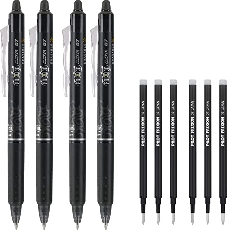 Pilot Frixion Erasable Pens - Clicker Fine Point - Refillable & Retractable 4 Erasable Gel Pens With 6 Refills