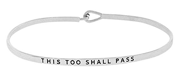 Inspirational "THIS TOO SHALL PASS" Engraved Positive Mantra Message Thin Brass Bangle Hook Bracelet