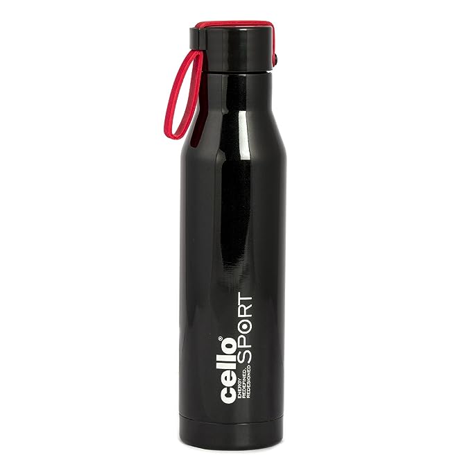 Cello Maestro Stainless Steel Vacuum Insulated Flask 550ml, Black | Hot & Cold Water Bottle with Screw top Lid | Double Walled Water Bottle for Sports, Gym, Outdoor, Travel