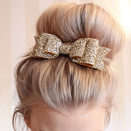 Bluelans Girls Boutique Hair Clips Barrettes Hair Accessories Glitter Hair Bows Hair Pins for Girls Teens - Rose Gold