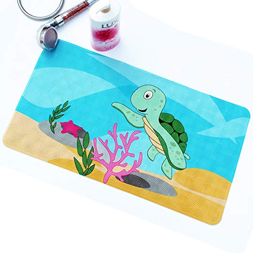 WARRAH Kids Non Slip Cartoon Printed PVC Bath Mat Safety Bath Mat Sea Turtle