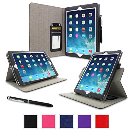 iPad Air Case, Apple iPad Air 1 Case, rooCASE Dual View Rotation Leather PU Slim Fit Lightweight Folio Stand Smart Cover Auto Sleep/Wake - Black