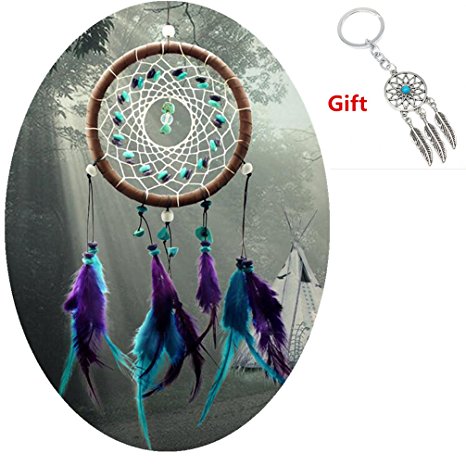 AWAYTR Forest Dreamcatcher Gift Handmade Dream Catcher Net With Feathers Wall Hanging Decoration Ornament (Turquoise Stone Feather Dream Catcher)