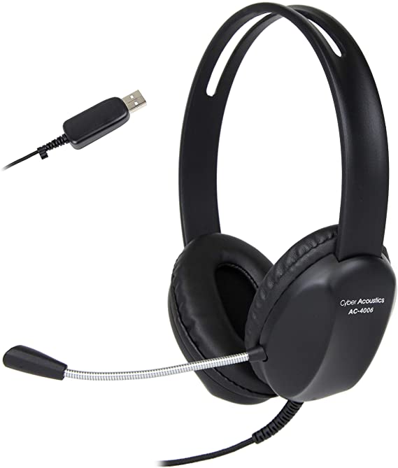 (20 Pack) Cyber Acoustics USB Stereo Headset with Headphones and Noise Cancelling Microphone for PCs and Other USB Devices in The Office, Classroom or Home (AC-4006)