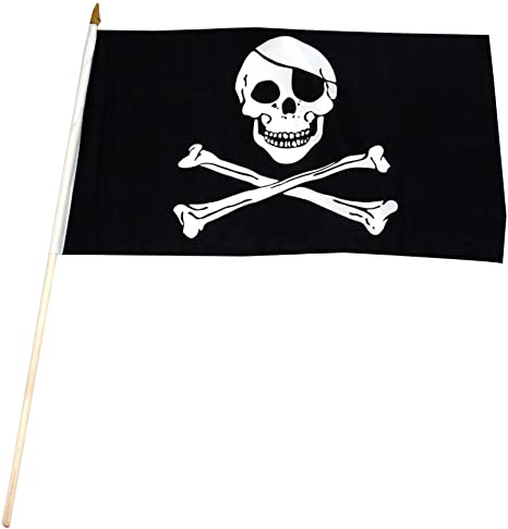 US Flag Store Pirate Jolly Roger Stick Flag, 12 by 18-Inch