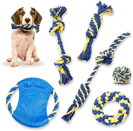 VIEWLON Dog Rope Toy, Dog Toys Set, Puppy Teething Toy, Chew Toys, Cotton Knot, Rope Ball, Dog Frisbee, for Teeth Cleaning, Beneficial to Dog's Dental Health Mental Health, Best for Small/Medium Dogs