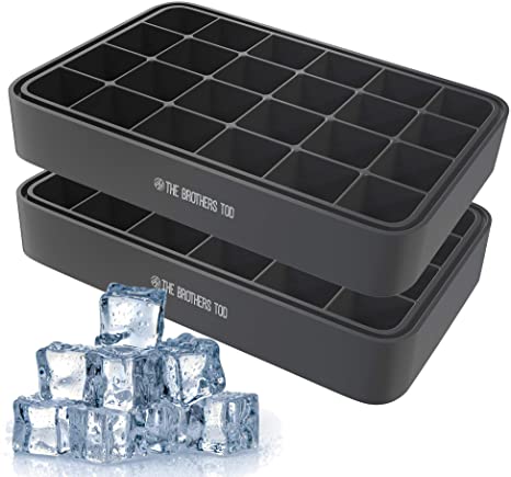 The Brothers Tod Silicone Ice Cube tray with Removable Lid - Makes 24 Ice Cubes - Flexible & Easy Release Trays - Keeps Your Whiskey and Cocktails Chilled in Style - Reusable and BPA Free - 2 Pack