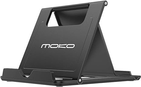 MoKo Phone/Tablet Stand, Foldable Desktop Holder Fit with iPhone 14/Plus/Pro/Pro Max, iPhone 13/13 Pro/13Max, iPad 9/ iPad mini 6, iPad Pro 11, 10.2, 12.9,Air 5/4/3, Mini 5, Steam Deck, Black (Large)