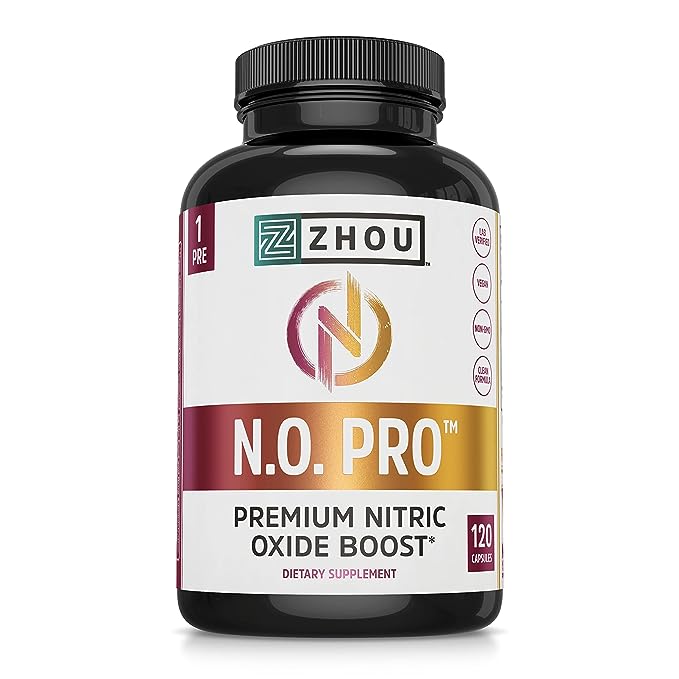 Zhou Nutrition Nitric Oxide Supplement with L Arginine Citrulline Malate AAKG and Beet Root -Powerful N.O. Booster and Muscle Builder for Strength Blood Flow and Endurance, 120 Veggie Capsules