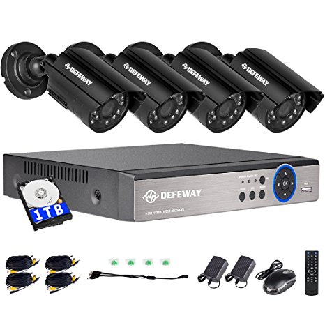 DEFEWAY 1080N DVR 1200TVL 720P HD Outdoor Home Security Surveillance Camera System with 1TB Hard Drive