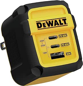 DEWALT USB C Charger, GaN Charger (65W), PPS 3-Port Fast Compact Foldable for MacBook Pro/Air, iPad Pro, Galaxy S23, Dell XPS 13, Note 20/10 , iPhone 15/Pro, Steam Deck, and More