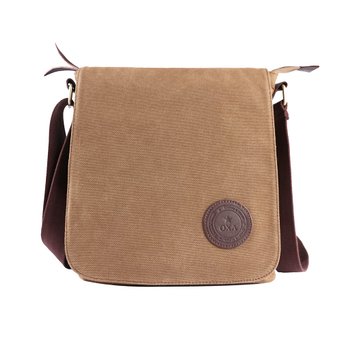 OXA Small Vintage Durable Vertical Canvas Messenger Bag Shoulder Bag Satchel Bag School Bag Purse Bag Daypack Ipad Bag Crossbody Bag Brown