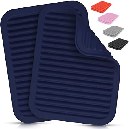 Zulay 2 Pack (9"x12") Silicone Trivets For Hot Pots and Pans - Multi-Purpose & Versatile Trivet Mat - Heat Resistant Silicone Trivet - Durable & Flexible Hot Pads For Kitchen Counter - Navy Blue