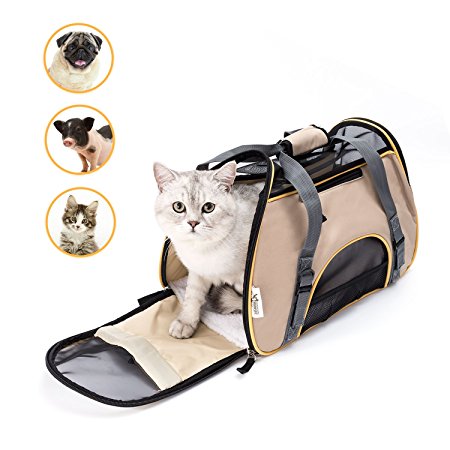 Soft Sided Pet Carrier Airline Travel Cat/Dog Small Animals Tote Bag(Apricot)