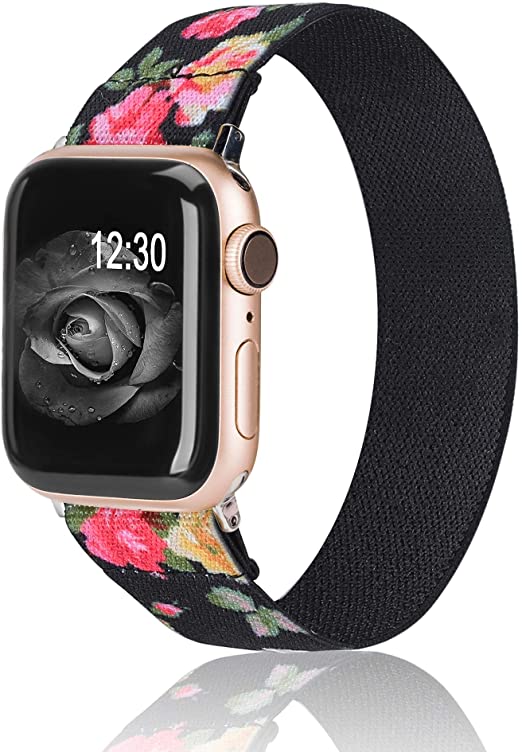 TOYOUTHS Compatible with Solo Loop Apple Watch Band Scrunchies Stretchy Elastic Band 38/40mm Pattern Soft Nylon Women Replacement for iWatch Series SE/6/5/4/3/2/1